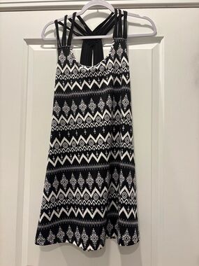Black and White Aztec Print Strappy swim cover-up Dress